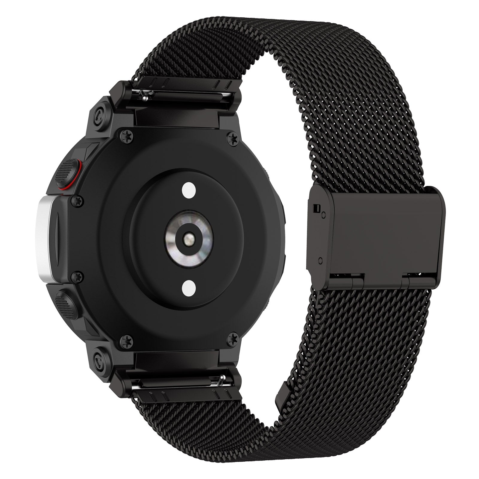 For-Huami-Amazfit-T-Rex-2-Snap-fit-Stainless-Steel-Mesh-Watch-Band(Black)
