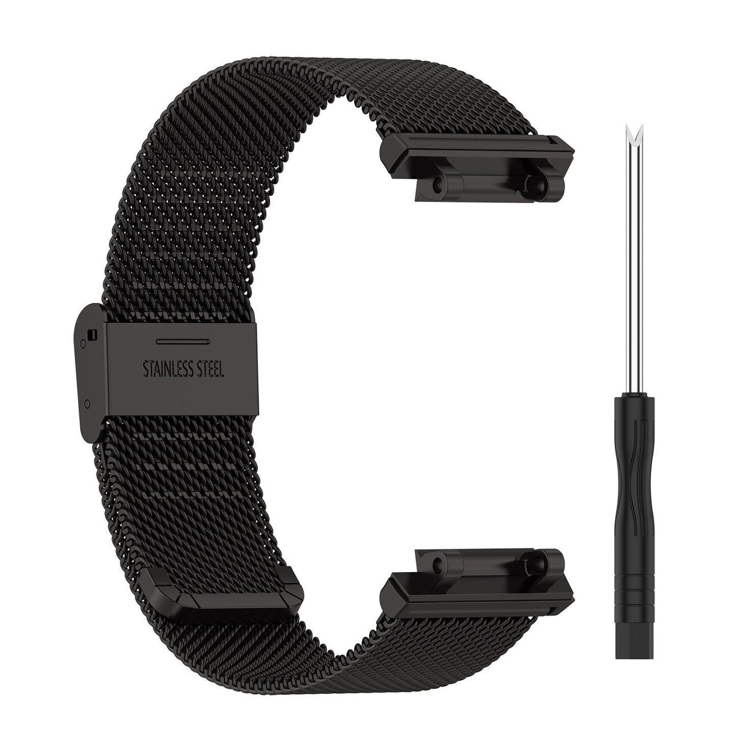 For-Huami-Amazfit-T-Rex-2-Snap-fit-Stainless-Steel-Mesh-Watch-Band(Black)