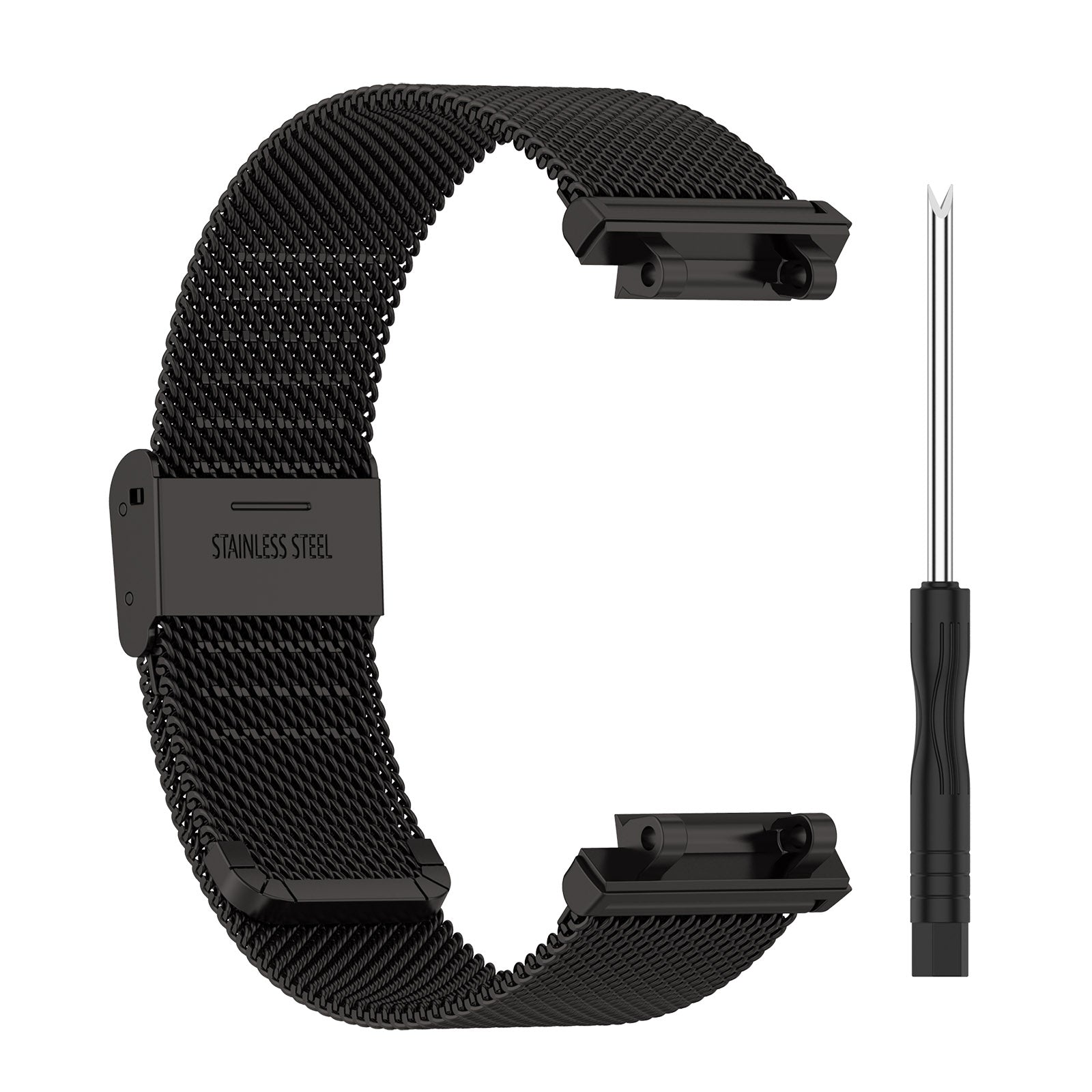 For-Huami-Amazfit-T-Rex-2-Snap-fit-Stainless-Steel-Mesh-Watch-Band(Black)