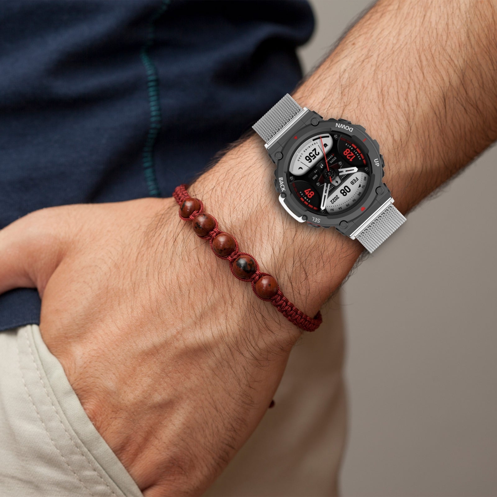 For-Huami-Amazfit-T-Rex-2-Snap-fit-Stainless-Steel-Mesh-Watch-Band(Black)