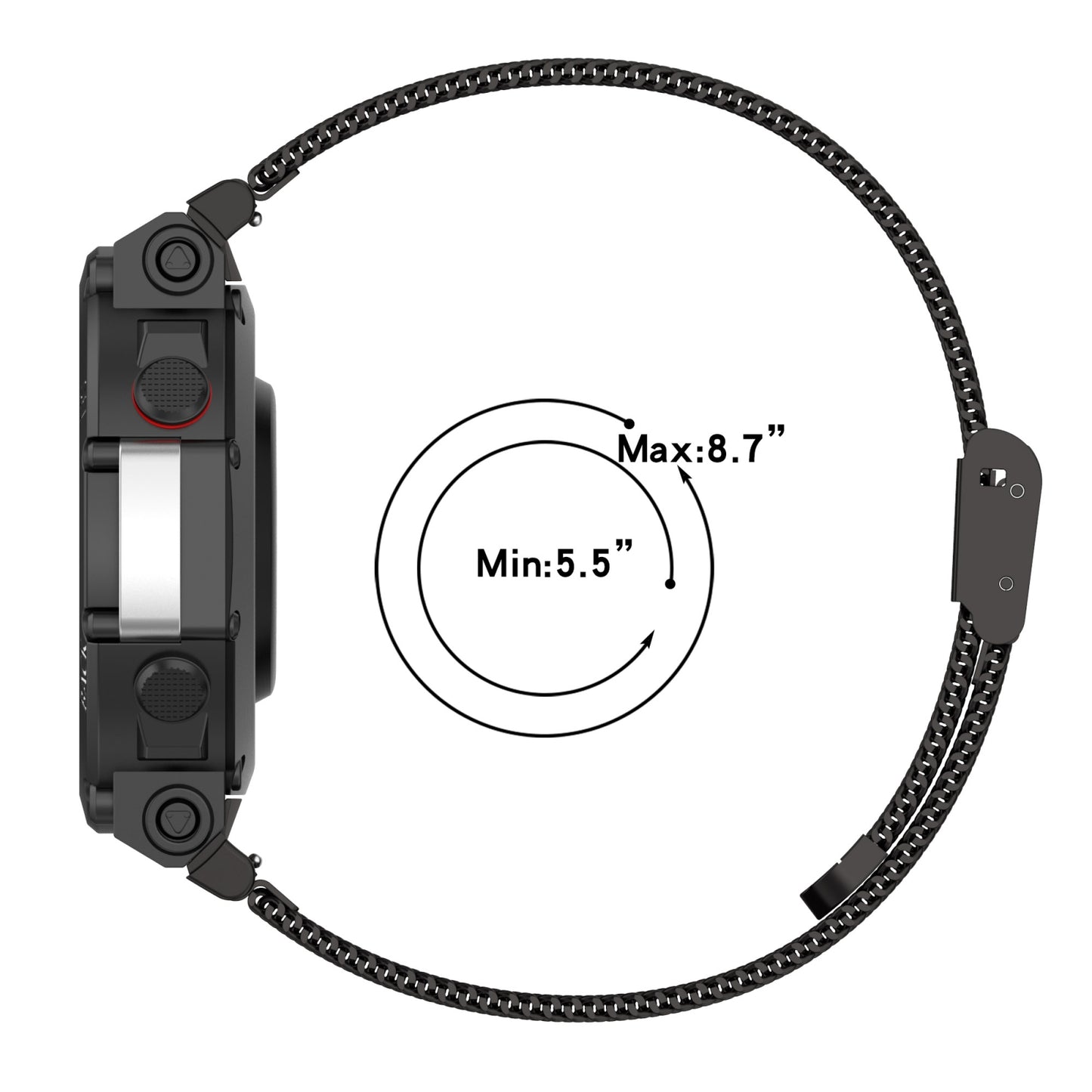 For-Huami-Amazfit-T-Rex-2-Snap-fit-Stainless-Steel-Mesh-Watch-Band(Black)