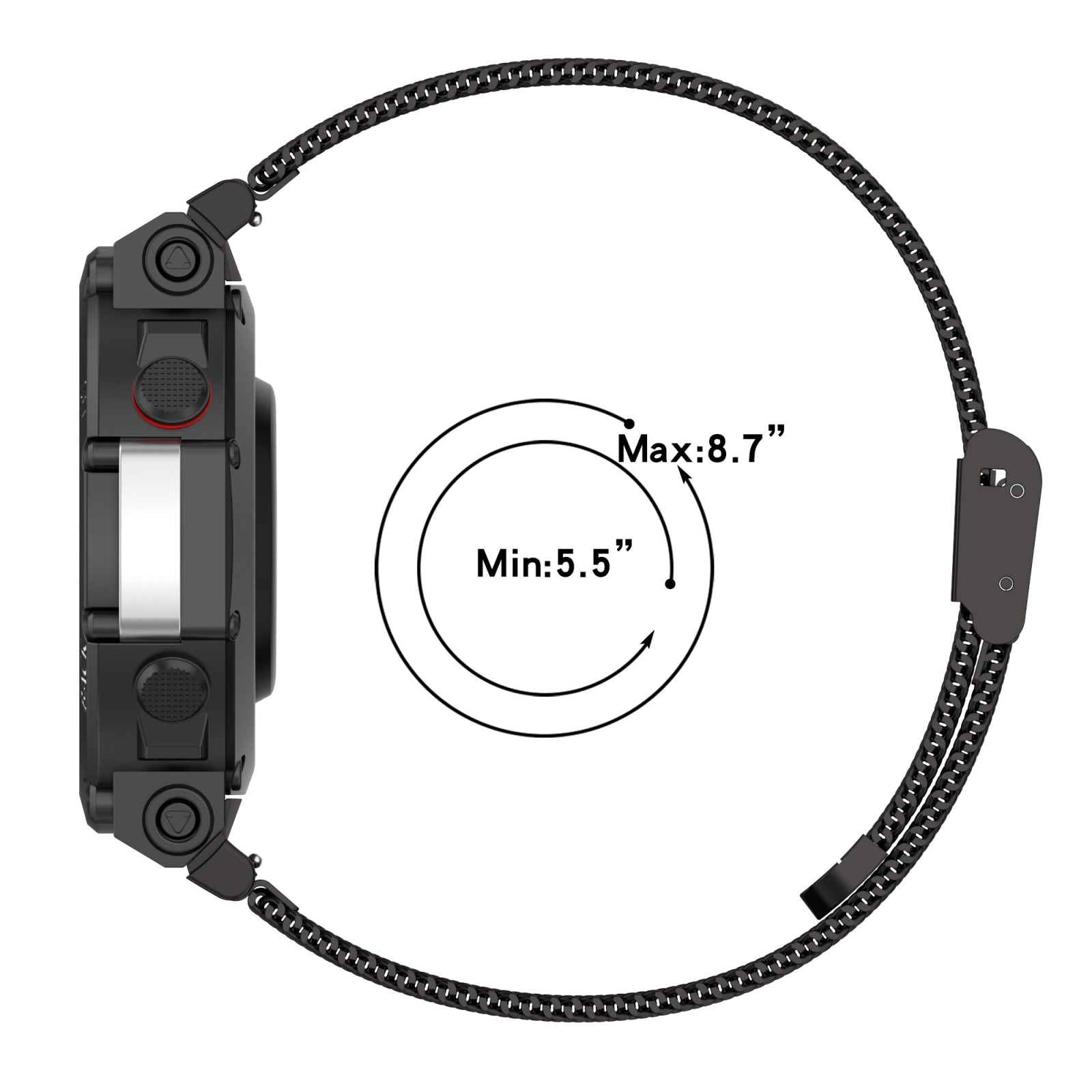 For-Huami-Amazfit-T-Rex-2-Snap-fit-Stainless-Steel-Mesh-Watch-Band(Black)