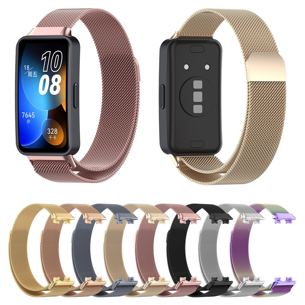 For-Huawei-Band-10-/-9-/-8-Milanese-Metal-Watch-Band(Rose-Gold)