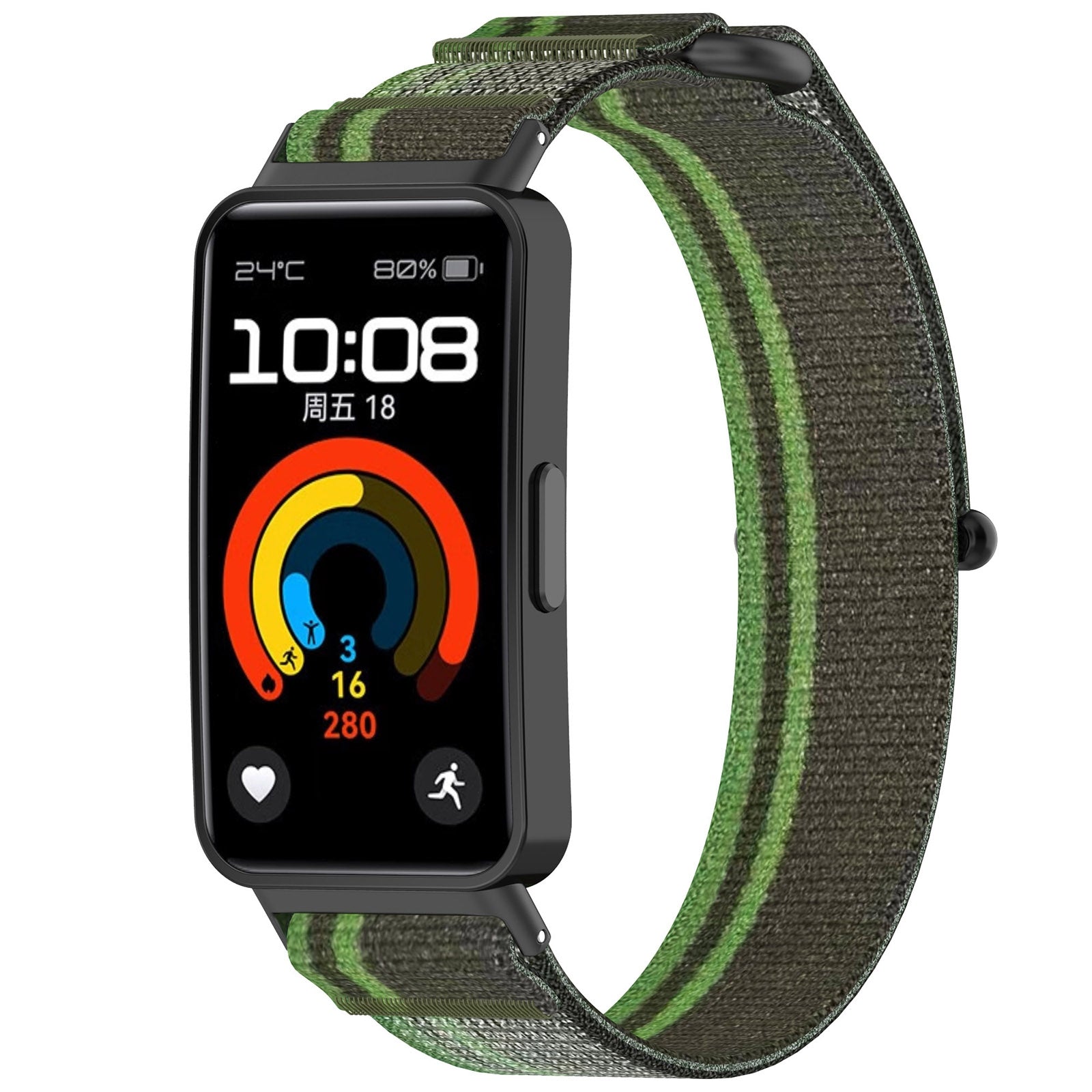 For-Huawei-Band-10-/-10-NFC-/-9-/-9-NFC-/-8-/-8-NFC-Loop-Nylon-Hook-and-Loop-Fastener-Watch-Band(Blackish-Green)