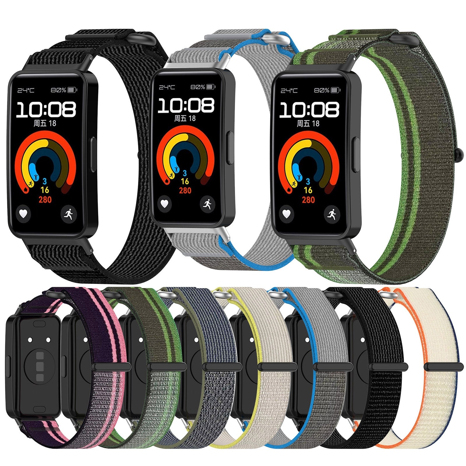 For-Huawei-Band-10-/-10-NFC-/-9-/-9-NFC-/-8-/-8-NFC-Loop-Nylon-Hook-and-Loop-Fastener-Watch-Band(Blackish-Green)