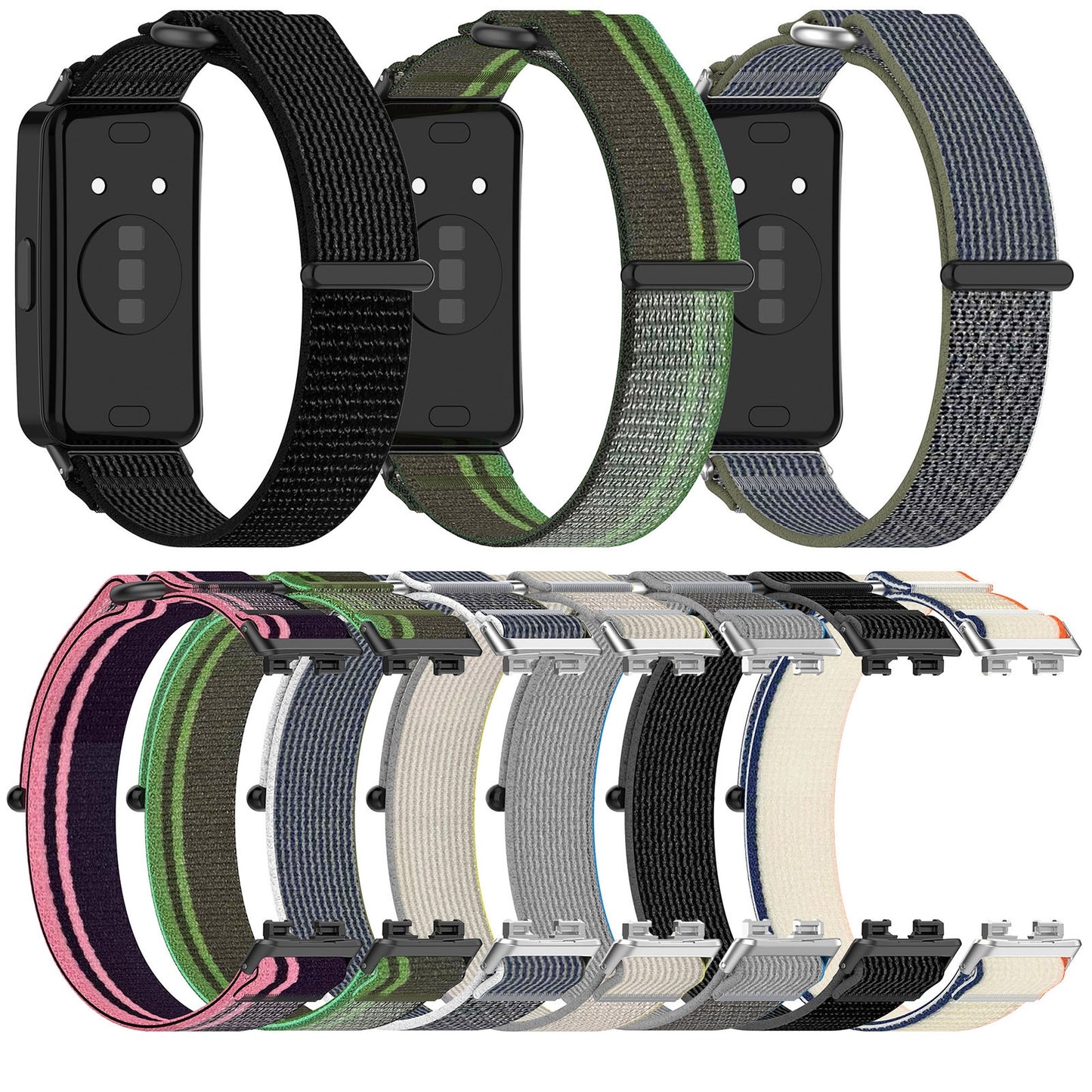 For-Huawei-Band-10-/-10-NFC-/-9-/-9-NFC-/-8-/-8-NFC-Loop-Nylon-Hook-and-Loop-Fastener-Watch-Band(Blackish-Green)