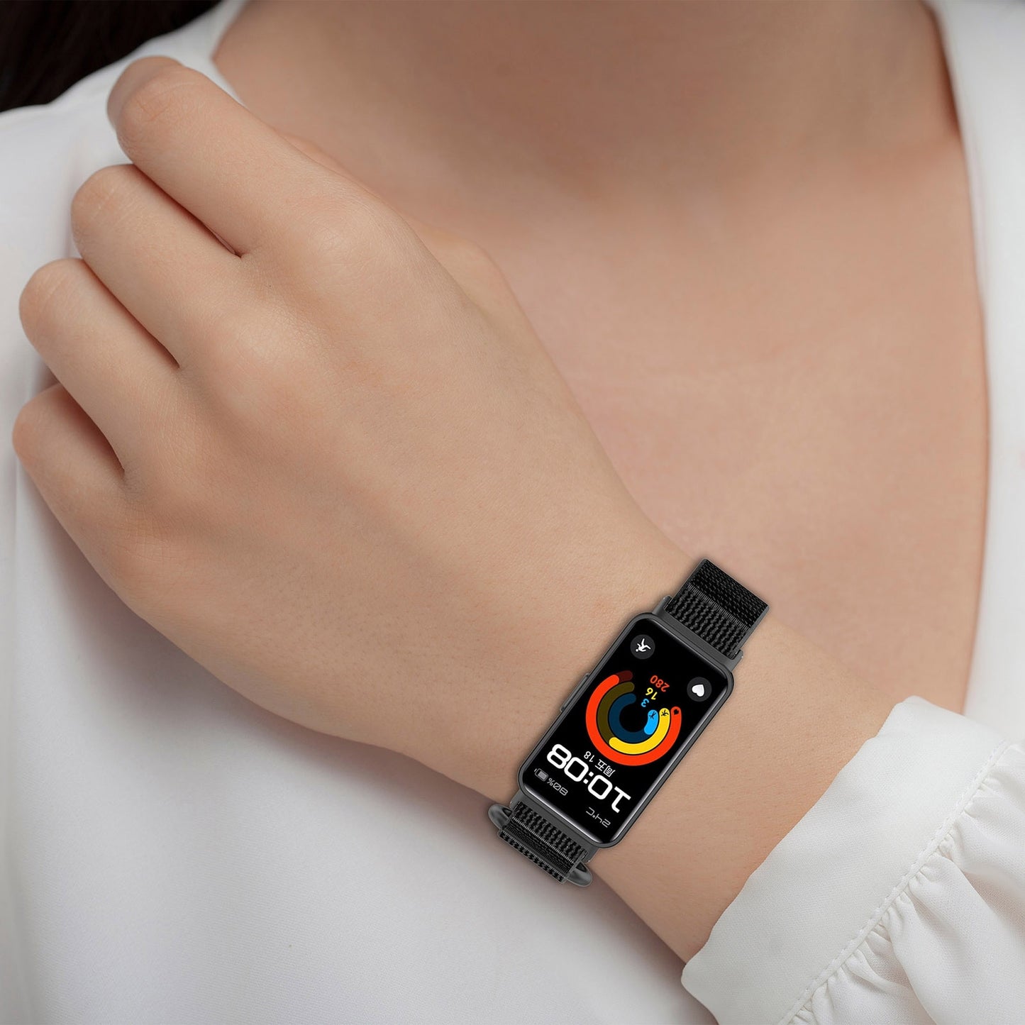 For-Huawei-Band-10-/-10-NFC-/-9-/-9-NFC-/-8-/-8-NFC-Loop-Nylon-Hook-and-Loop-Fastener-Watch-Band(Blackish-Green)