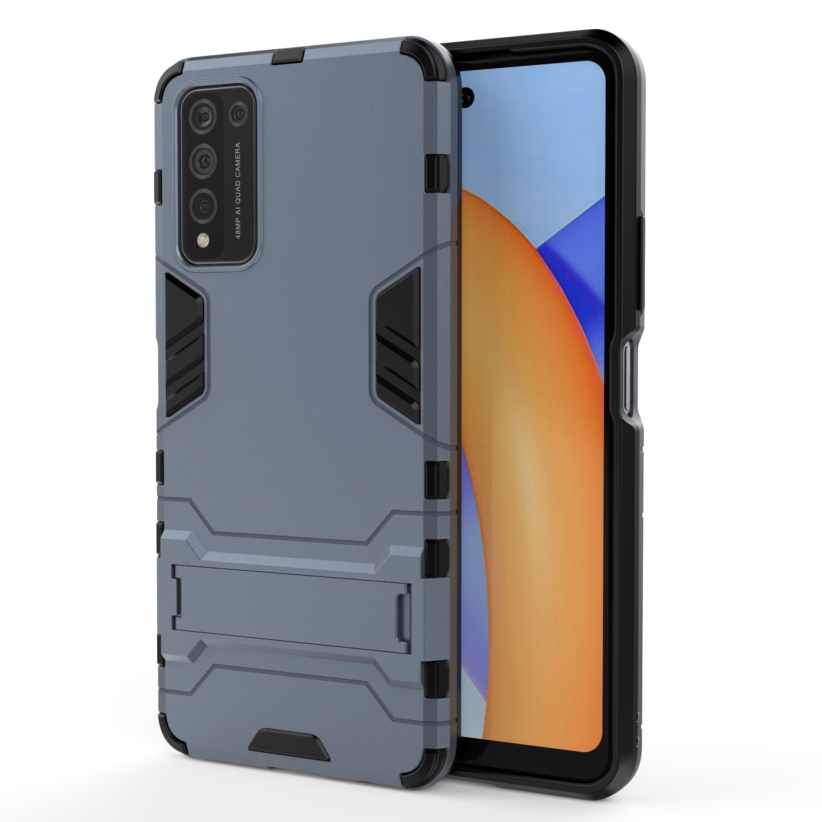 For-Huawei-Honor-10X-Lite-PC-+-TPU-Shockproof-Protective-Case-with-Holder(Navy-Blue)