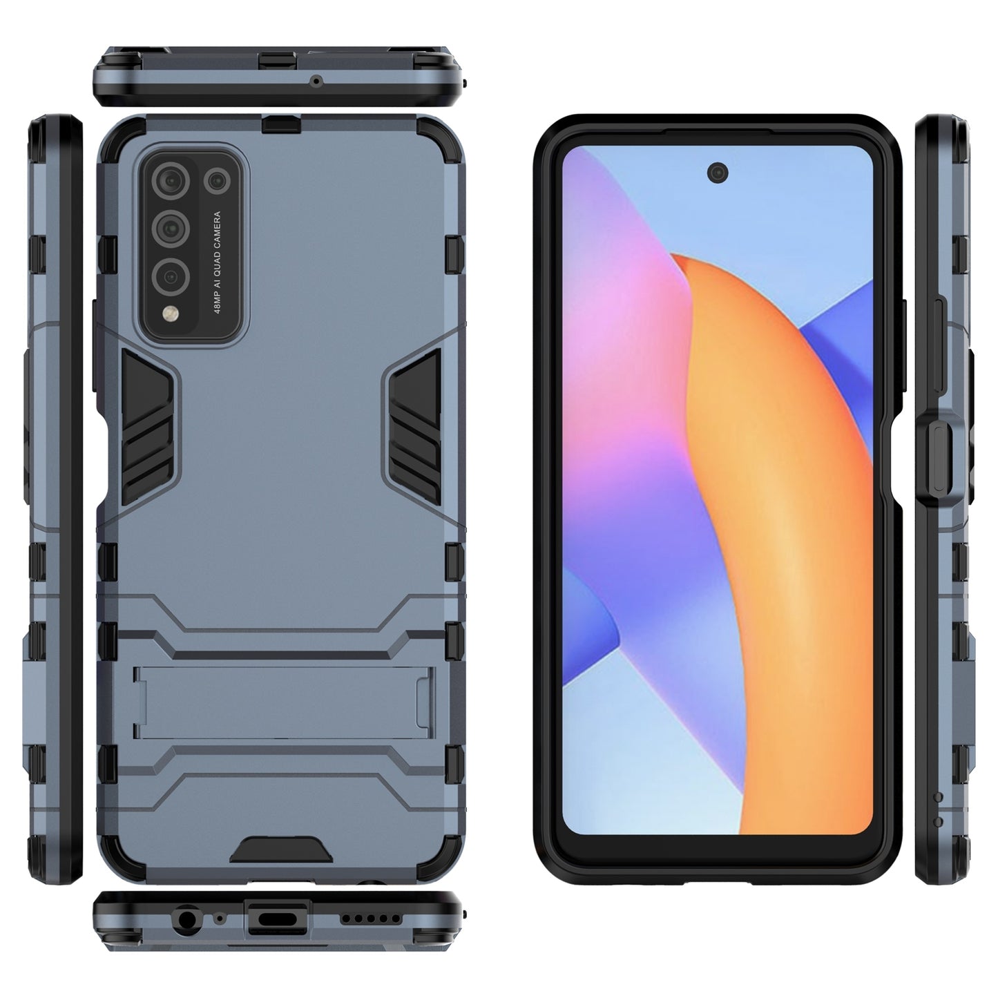 For-Huawei-Honor-10X-Lite-PC-+-TPU-Shockproof-Protective-Case-with-Holder(Navy-Blue)