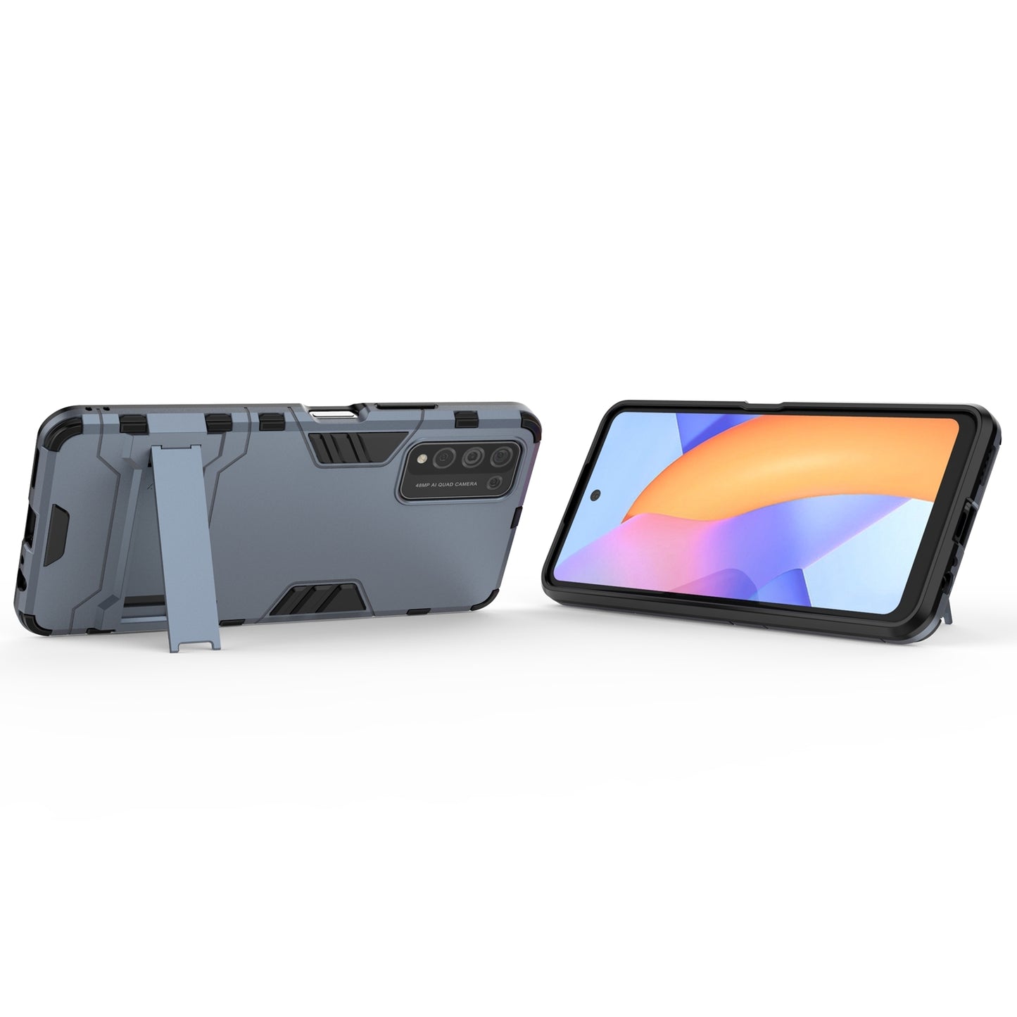 For-Huawei-Honor-10X-Lite-PC-+-TPU-Shockproof-Protective-Case-with-Holder(Navy-Blue)