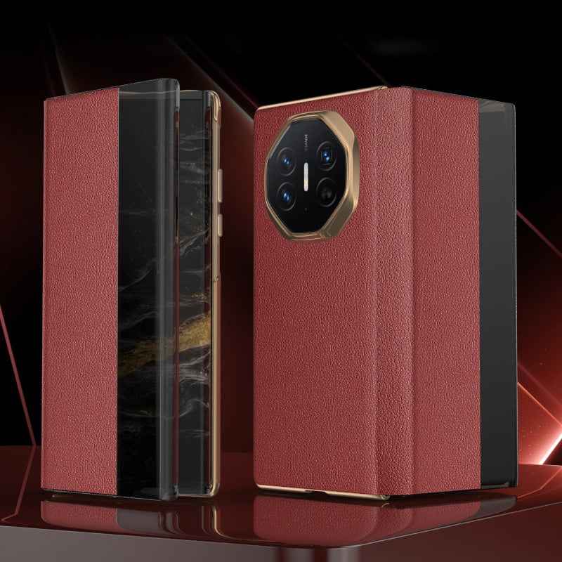 For-Huawei-Mate-XT-Ultimate-Smart-Side-View-Window-Plain-Leather-Phone-Case(Dark-Red)