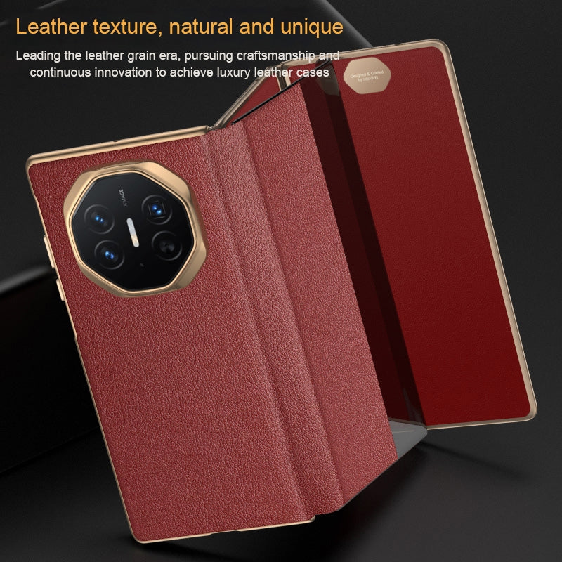 For-Huawei-Mate-XT-Ultimate-Smart-Side-View-Window-Plain-Leather-Phone-Case(Dark-Red)