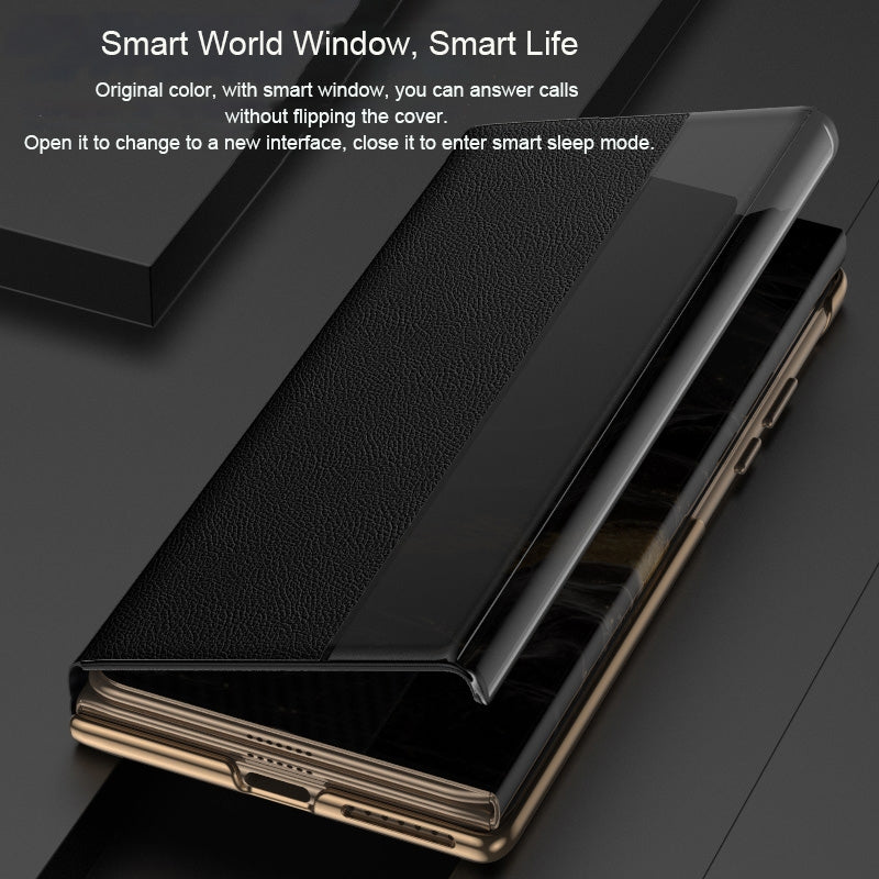 For-Huawei-Mate-XT-Ultimate-Smart-Side-View-Window-Plain-Leather-Phone-Case(Dark-Red)