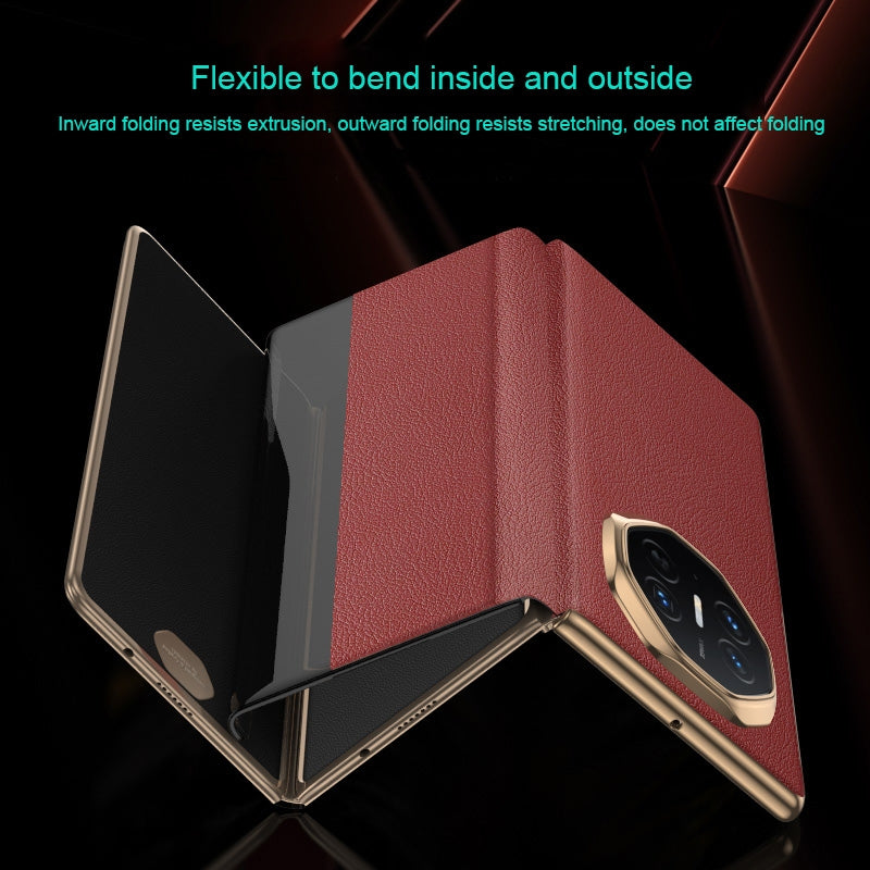 For-Huawei-Mate-XT-Ultimate-Smart-Side-View-Window-Plain-Leather-Phone-Case(Dark-Red)