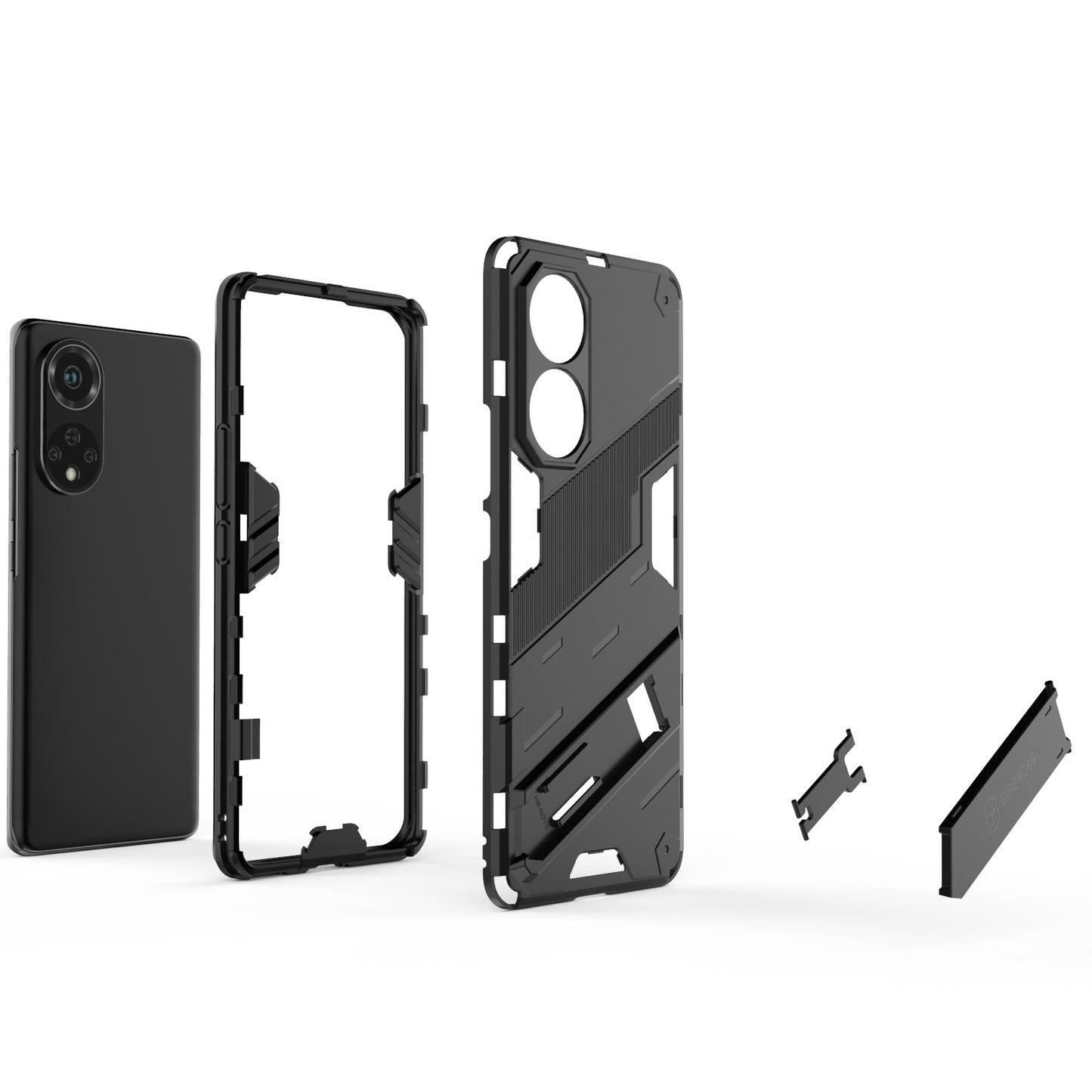 For-Huawei-nova-9-Punk-Armor-2-in-1-PC-+-TPU-Shockproof-Case-with-Invisible-Holder(Black)