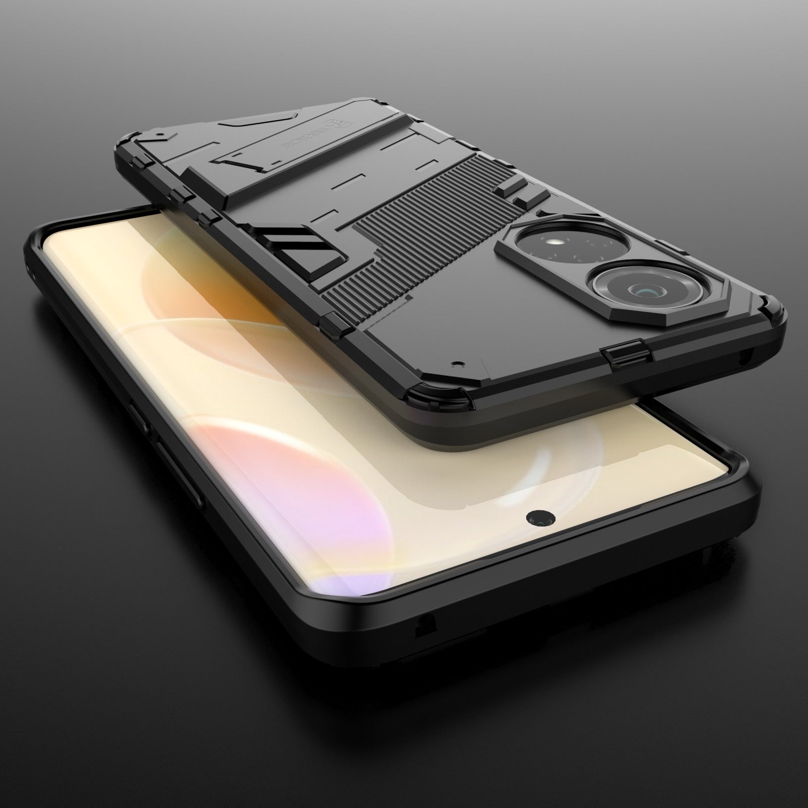 For-Huawei-nova-9-Punk-Armor-2-in-1-PC-+-TPU-Shockproof-Case-with-Invisible-Holder(Black)
