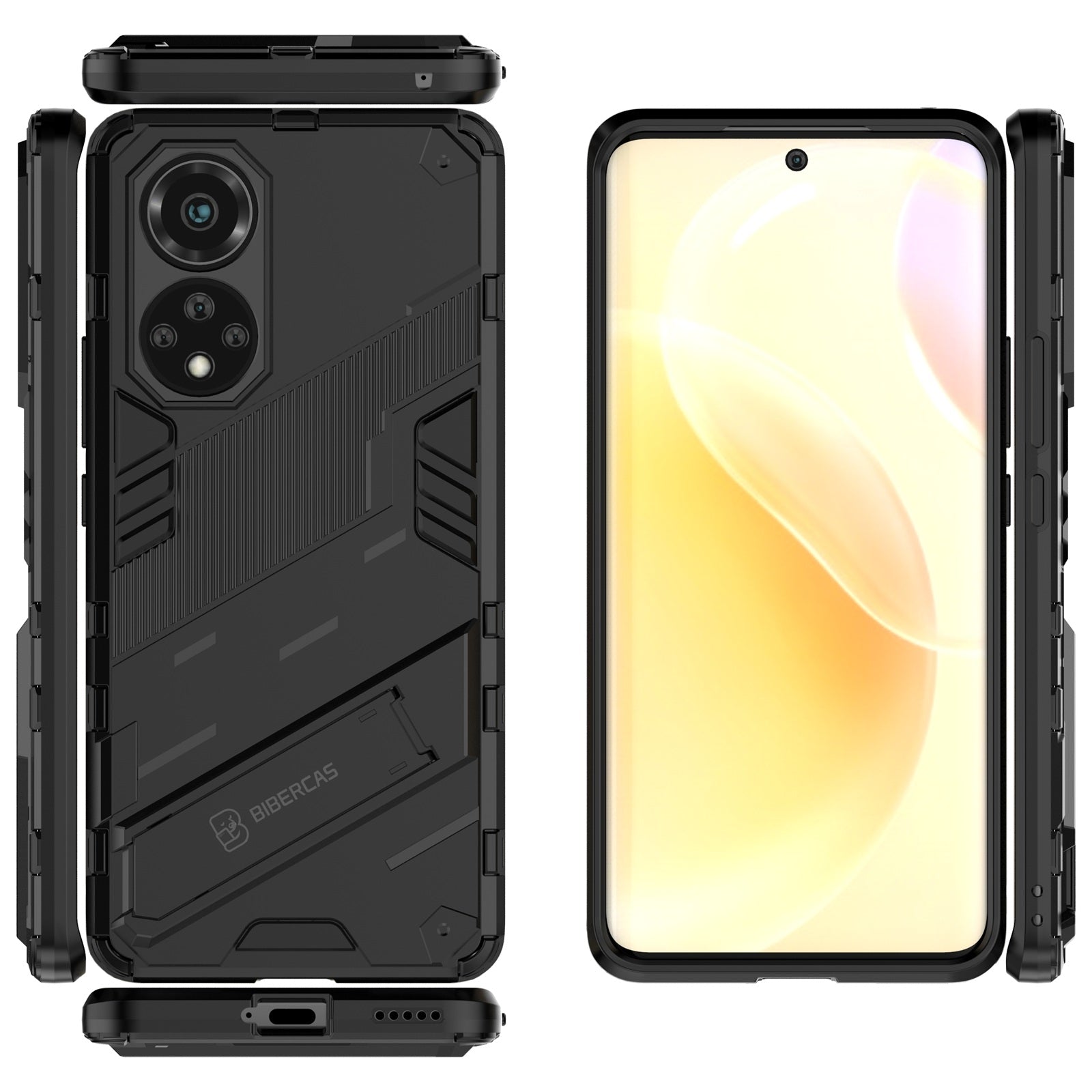 For-Huawei-nova-9-Punk-Armor-2-in-1-PC-+-TPU-Shockproof-Case-with-Invisible-Holder(Black)