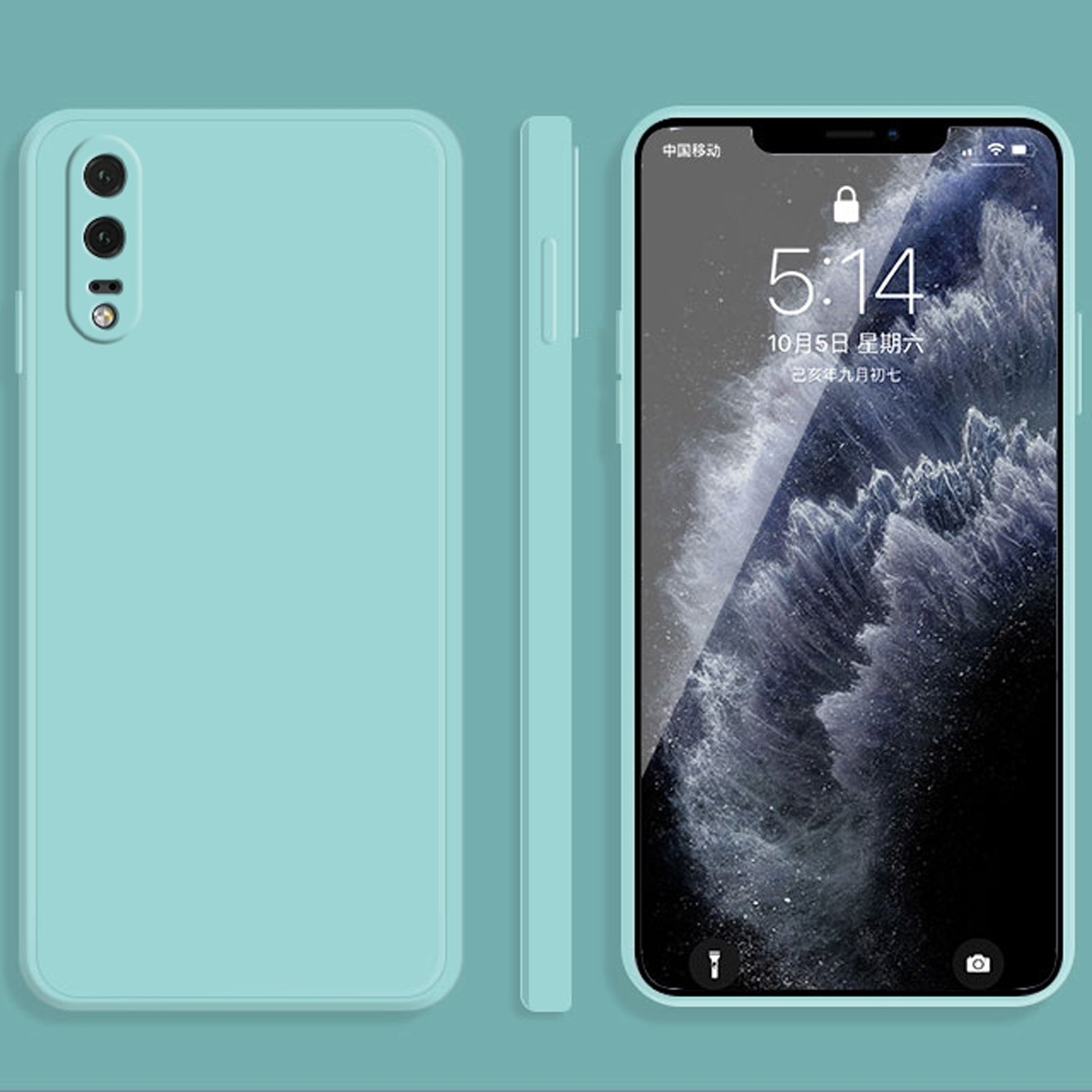 For-Huawei-P20-Solid-Color-Imitation-Liquid-Silicone-Straight-Edge-Dropproof-Full-Coverage-Protective-Case(Sky-Blue)