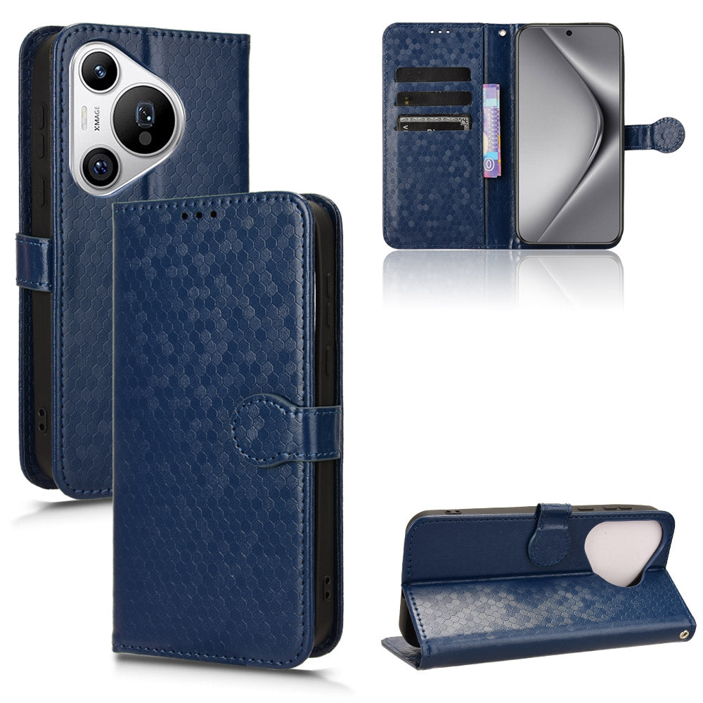 For-Huawei-Pura-70-Honeycomb-Dot-Texture-Leather-Phone-Case(Blue)