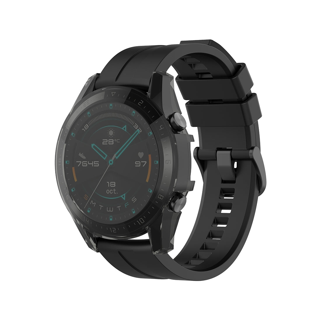 For-Huawei-Watch-GT2-46mm-Full-Coverage-Watch-Protective-Case-with-Screen(Transparent-Black)