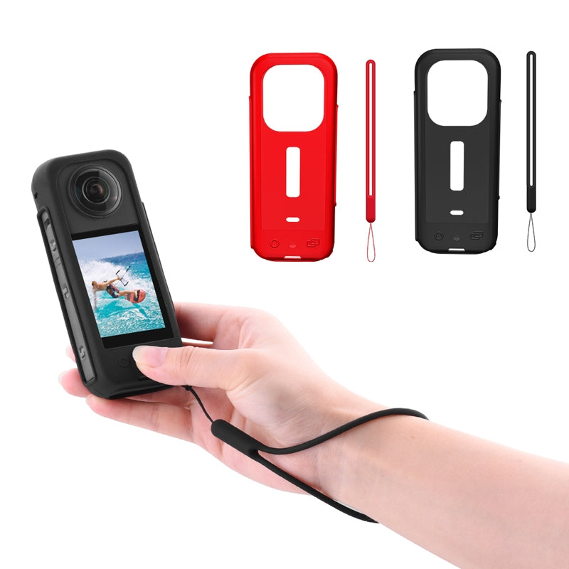 For-Insta360-X3-Silicone-Case-Protective-Cover-with-Hand-Strap(Black)