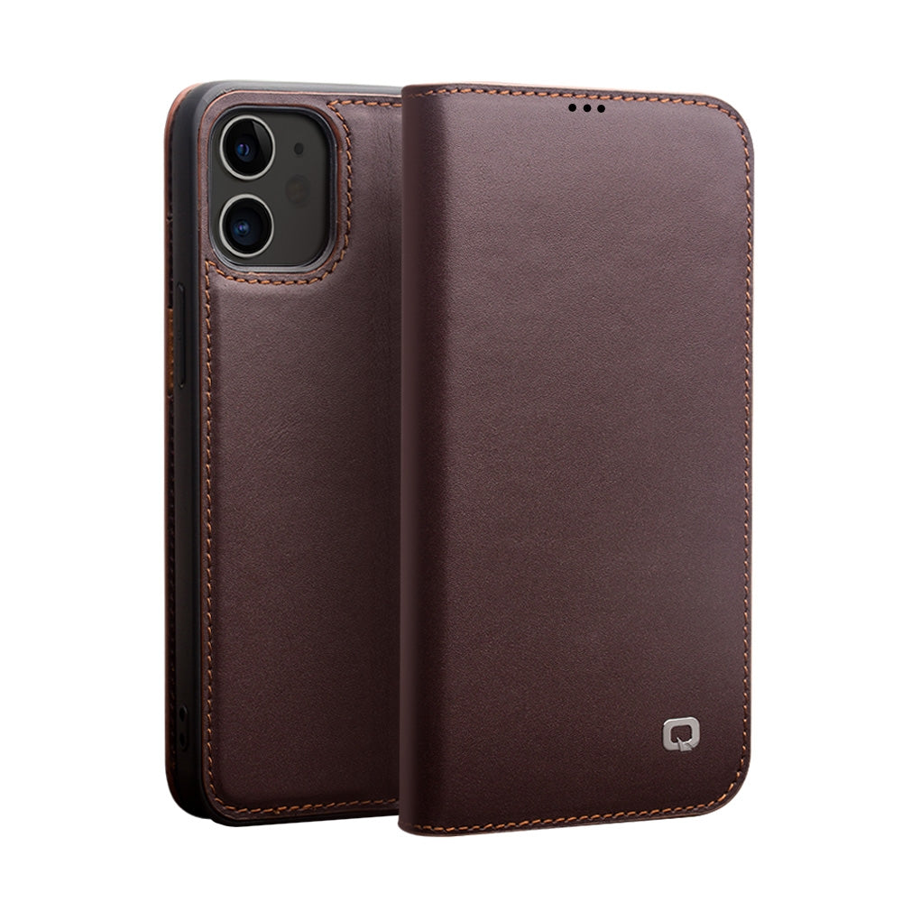 For-iPhone-12-/-12-Pro-QIALINO-Business-Horizontal-Flip-Leather-Case-with-Holder-&-Card-Slots-&-Wallet(Brown)