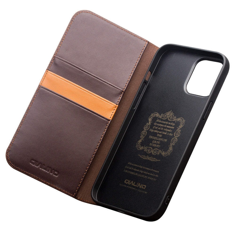 For-iPhone-12-/-12-Pro-QIALINO-Business-Horizontal-Flip-Leather-Case-with-Holder-&-Card-Slots-&-Wallet(Brown)
