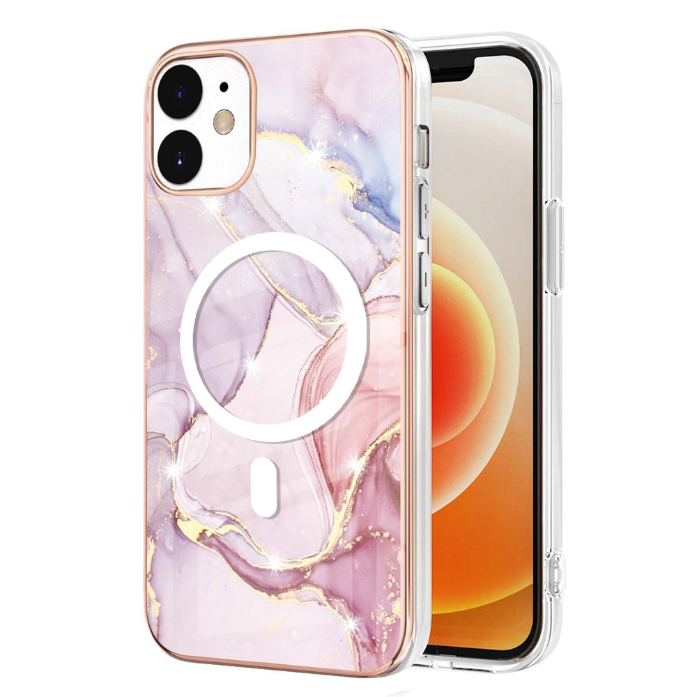 For-iPhone-12-/-12-Pro-Marble-Pattern-Dual-side-IMD-Magsafe-TPU-Phone-Case(Rose-Gold-005)