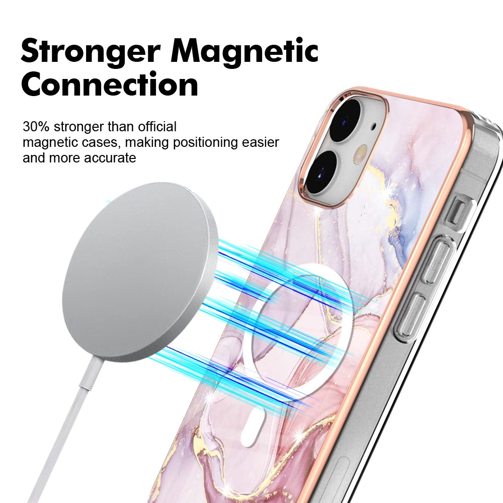For-iPhone-12-/-12-Pro-Marble-Pattern-Dual-side-IMD-Magsafe-TPU-Phone-Case(Rose-Gold-005)