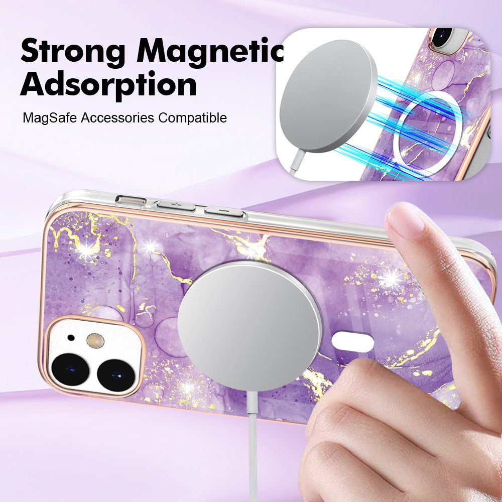 For-iPhone-12-/-12-Pro-Marble-Pattern-Dual-side-IMD-Magsafe-TPU-Phone-Case(Rose-Gold-005)