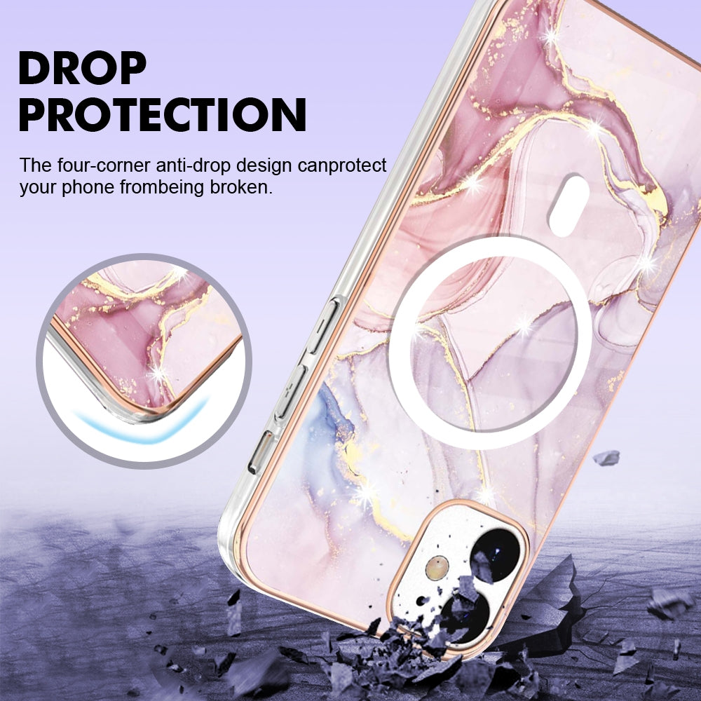 For-iPhone-12-/-12-Pro-Marble-Pattern-Dual-side-IMD-Magsafe-TPU-Phone-Case(Rose-Gold-005)