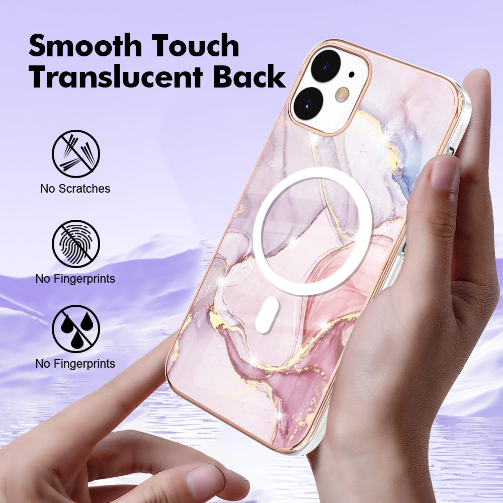 For-iPhone-12-/-12-Pro-Marble-Pattern-Dual-side-IMD-Magsafe-TPU-Phone-Case(Rose-Gold-005)