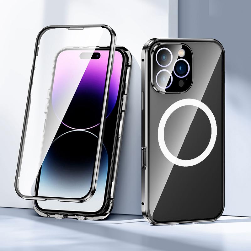 For-iPhone-15-360-Full-Body-Magnetic-Frosted-MagSafe-Phone-Case(Black)