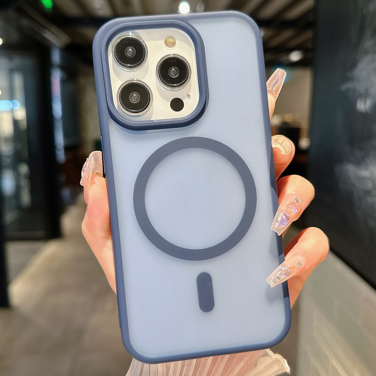For-iPhone-15-Pro-Transparent-TPU-Hybrid-PC-Magsafe-Phone-Case(Blue)