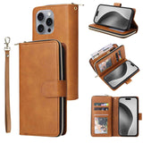 For-iPhone-16-Pro-Max-9-Card-Slots-Zipper-Wallet-Bag-Leather-Phone-Case(Brown)