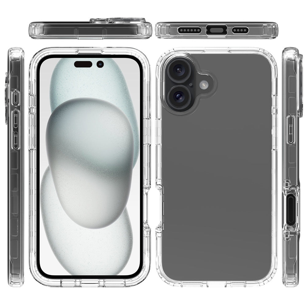 For-iPhone-16-Clear-TPU-Hybrid-PC-Shockproof-Phone-Case(Transparent)