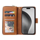 For-iPhone-16-Pro-Max-9-Card-Slots-Zipper-Wallet-Bag-Leather-Phone-Case(Brown)