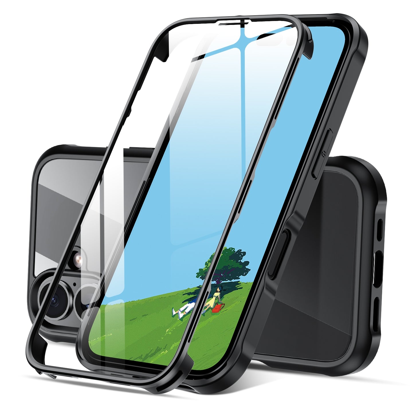For-iPhone-16-Plus-Double-sided-Plastic-Glass-Phone-Protective-Case(Black)