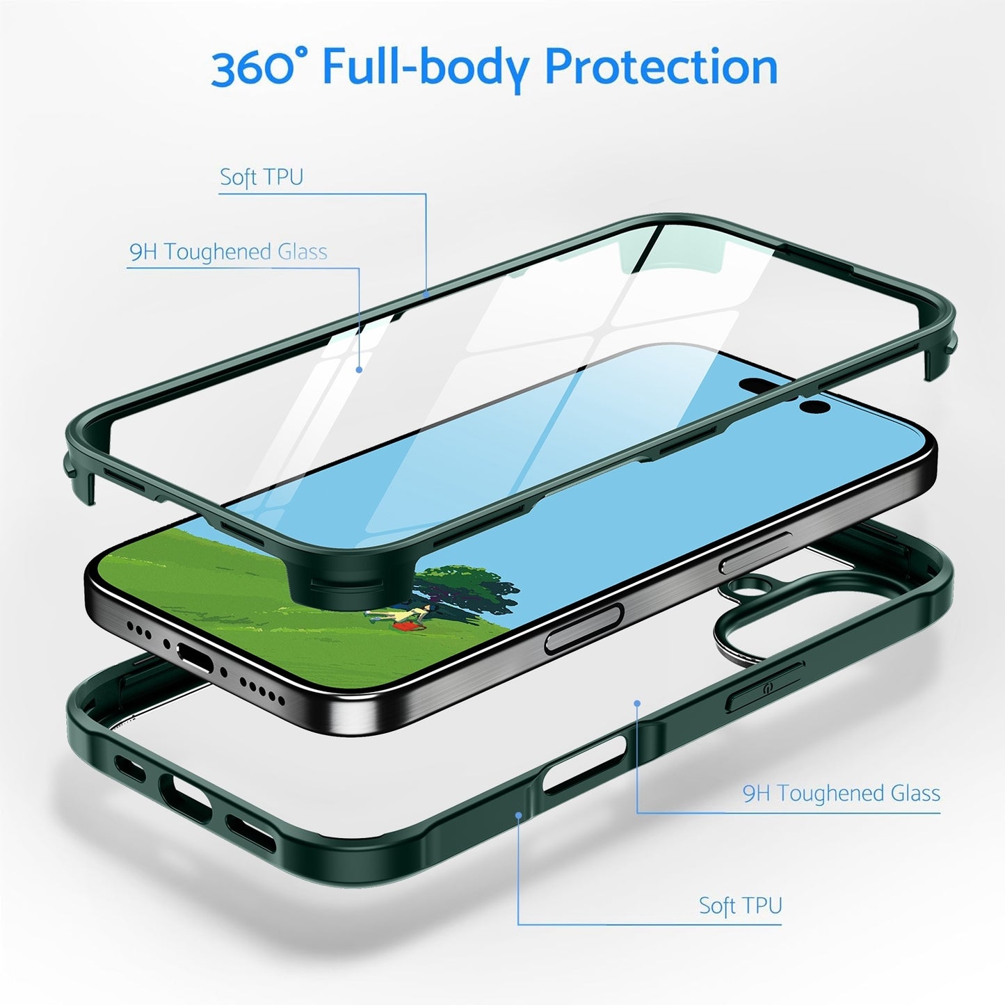 For-iPhone-16-Plus-Double-sided-Plastic-Glass-Phone-Protective-Case(Black)