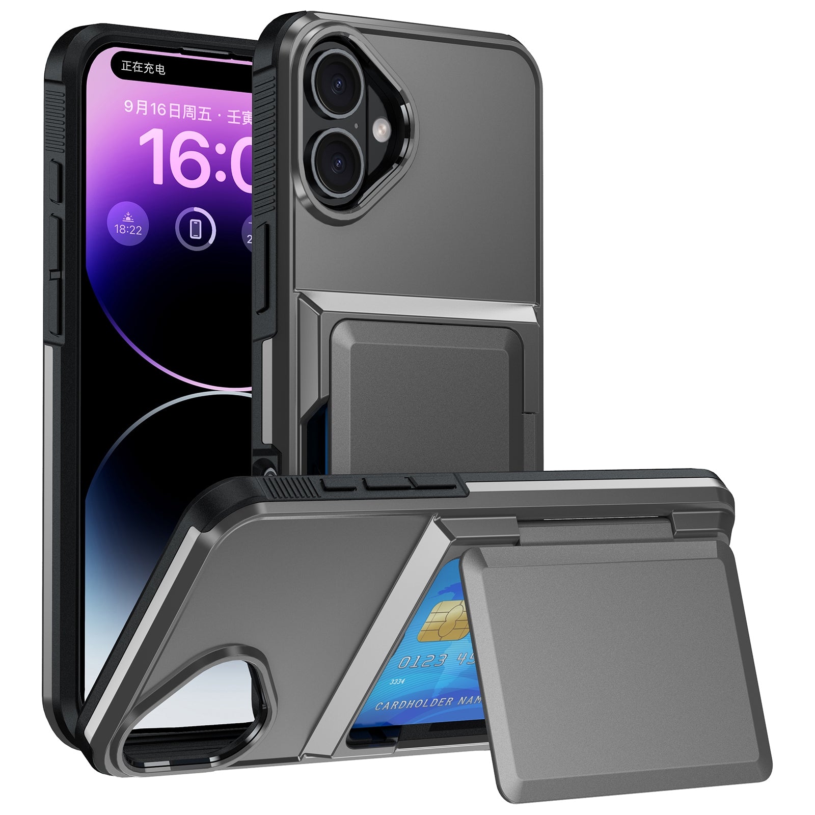 For-iPhone-16-Plus-Card-Slot-Holder-Phone-Case(Grey)