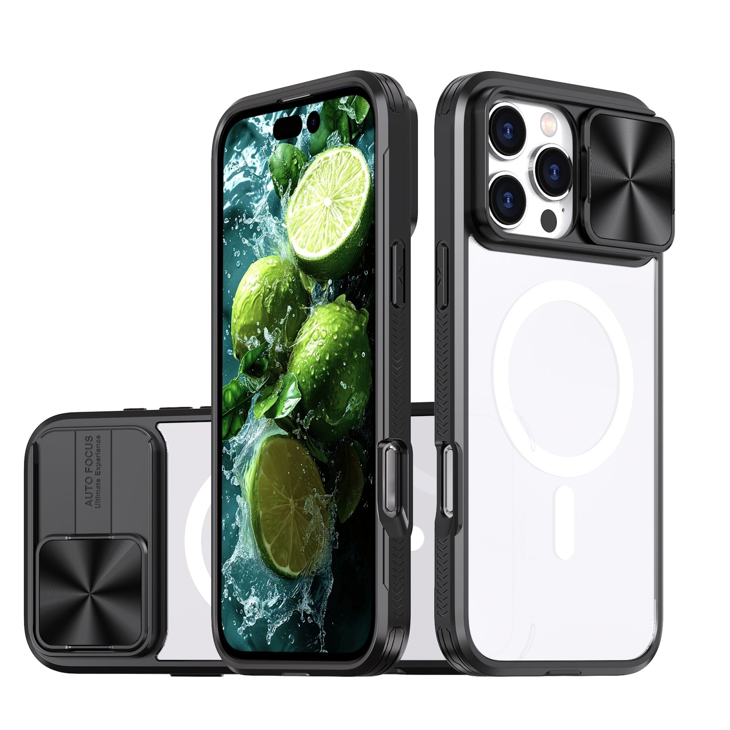 For-iPhone-16-Pro-Clear-Acrylic-+-PC-+-TPU-MagSafe-Lens-Sliding-Cover-Full-Coverage-Phone-Case(Black)