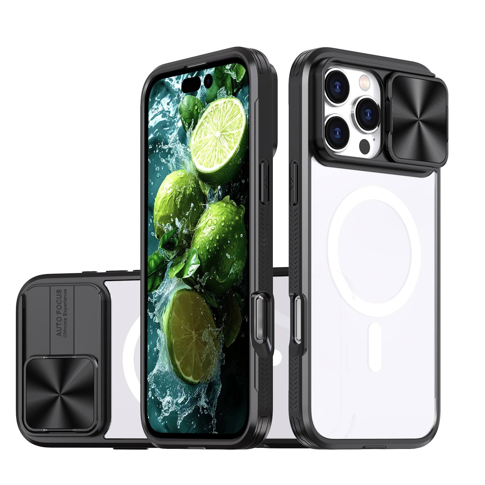 For-iPhone-16-Pro-Clear-Acrylic-+-PC-+-TPU-MagSafe-Lens-Sliding-Cover-Full-Coverage-Phone-Case(Black)