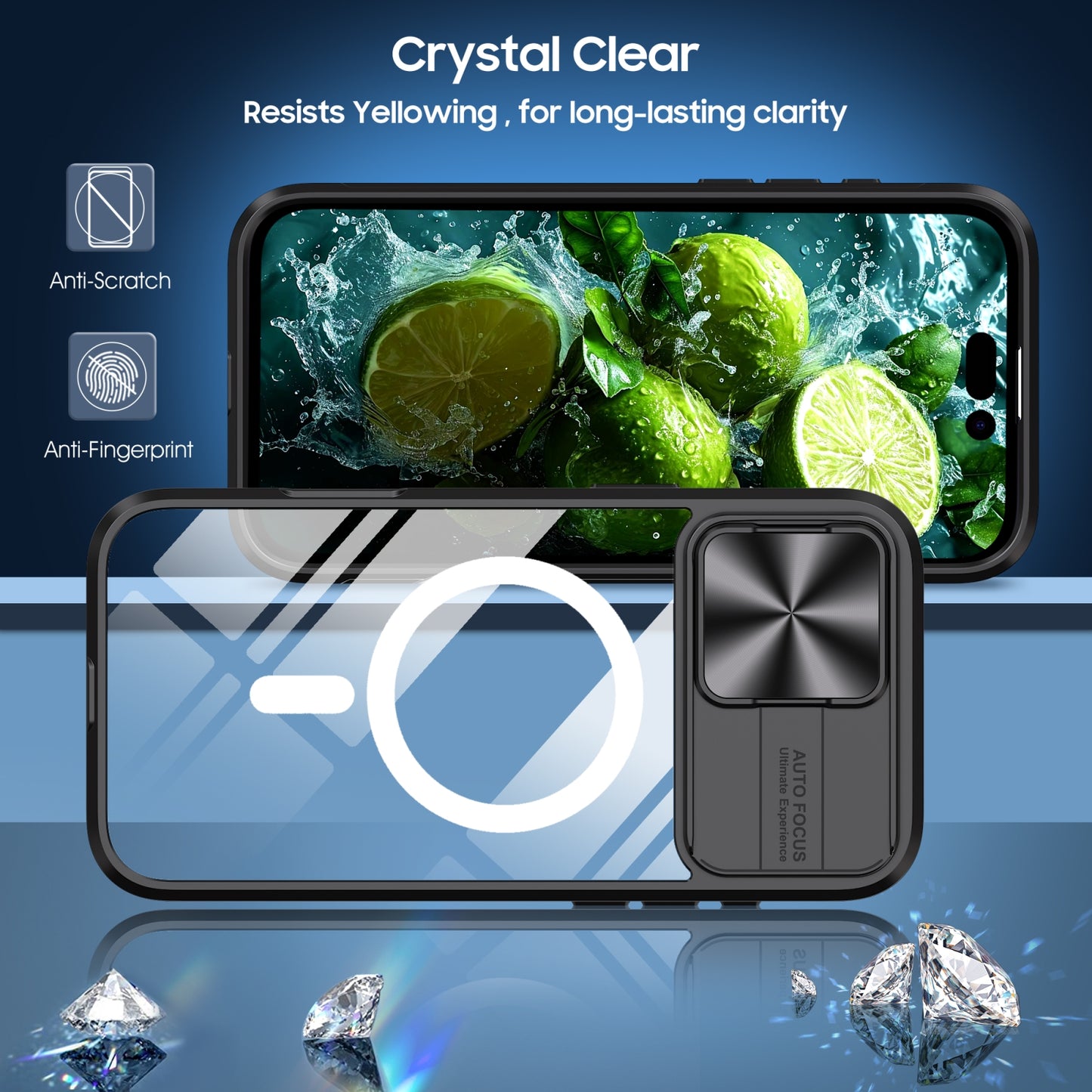 For-iPhone-16-Pro-Clear-Acrylic-+-PC-+-TPU-MagSafe-Lens-Sliding-Cover-Full-Coverage-Phone-Case(Black)