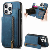 For-iPhone-16-Pro-Retro-Leather-Zipper-Wallet-Back-Phone-Case(Blue)