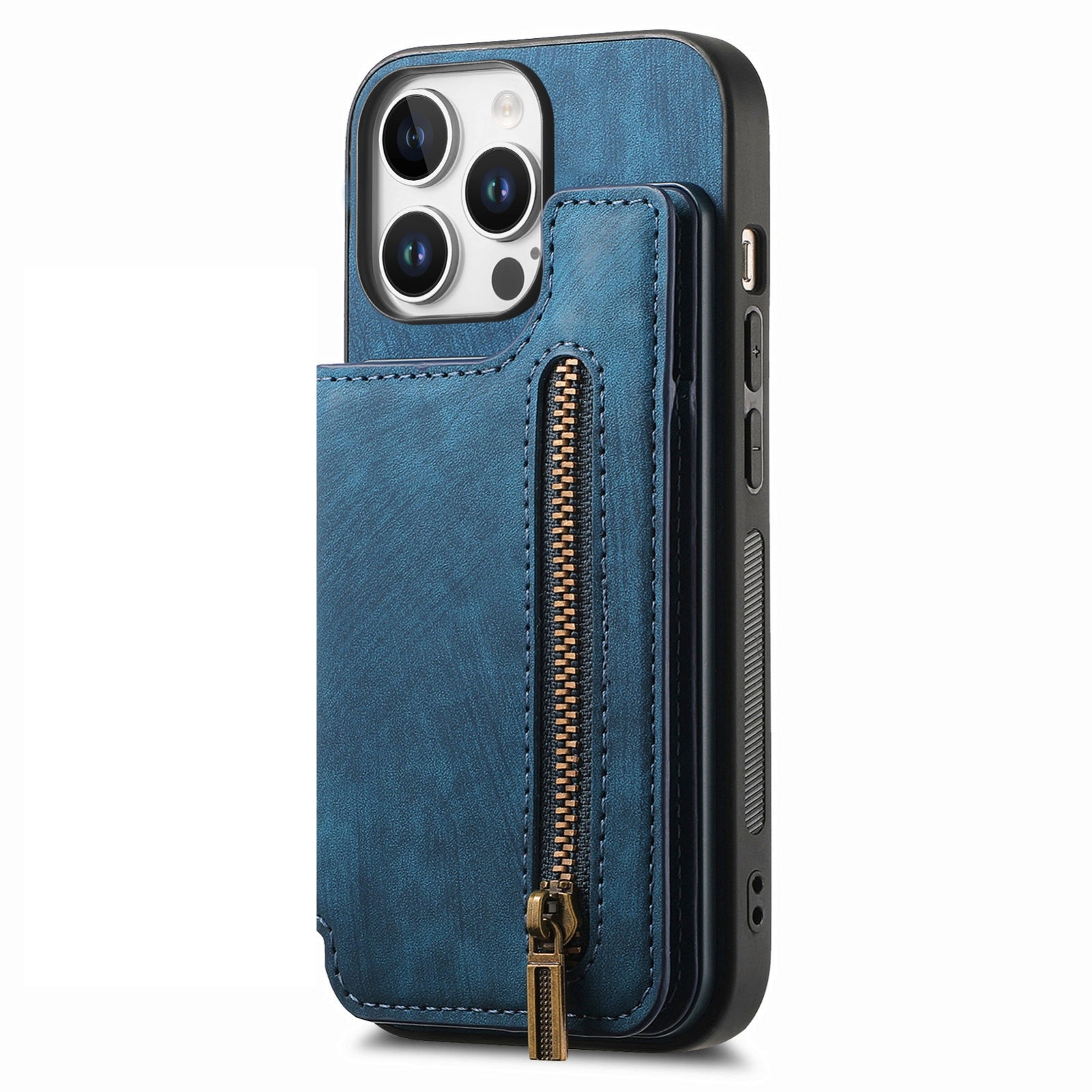 For-iPhone-16-Pro-Retro-Leather-Zipper-Wallet-Back-Phone-Case(Blue)