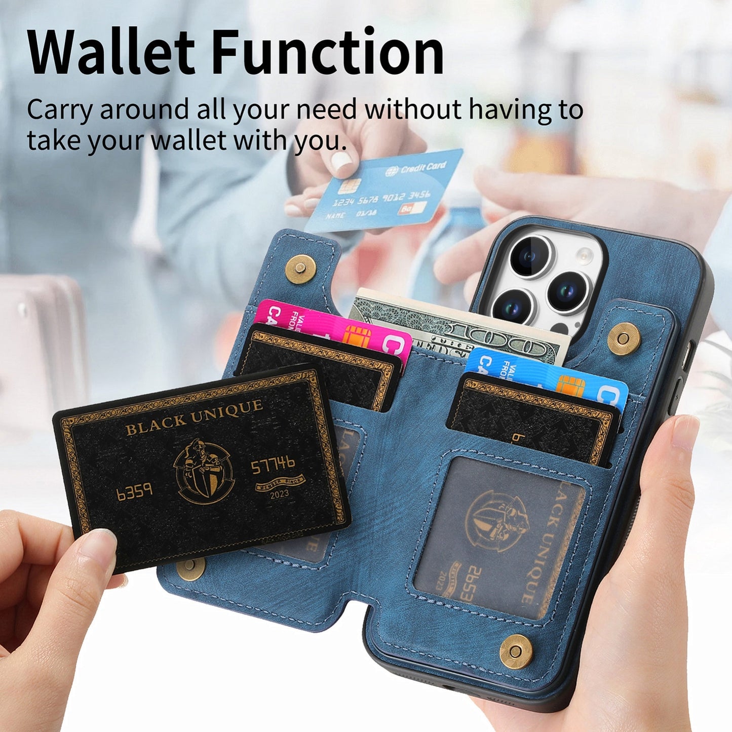 For-iPhone-16-Pro-Retro-Leather-Zipper-Wallet-Back-Phone-Case(Blue)