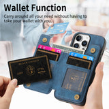 For-iPhone-16-Pro-Retro-Leather-Zipper-Wallet-Back-Phone-Case(Blue)