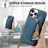 For-iPhone-16-Pro-Retro-Leather-Zipper-Wallet-Back-Phone-Case(Blue)