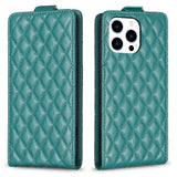 For-iPhone-16-Pro-Diamond-Lattice-Vertical-Flip-Leather-Phone-Case(Green)
