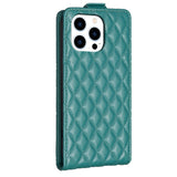 For-iPhone-16-Pro-Diamond-Lattice-Vertical-Flip-Leather-Phone-Case(Green)